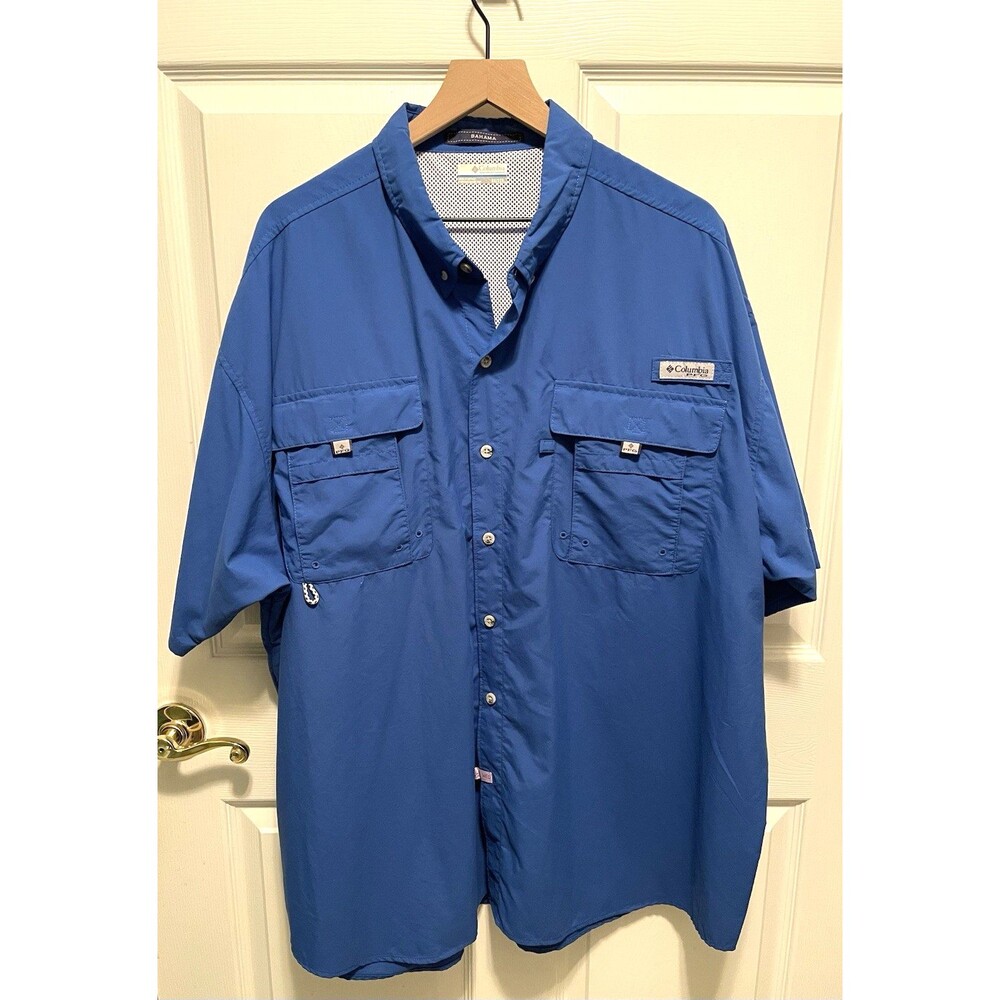 Columbia PFG Bahama Mens Fishing Blue Button Up Shirt Nylon w Laundry Tag Sz 3X